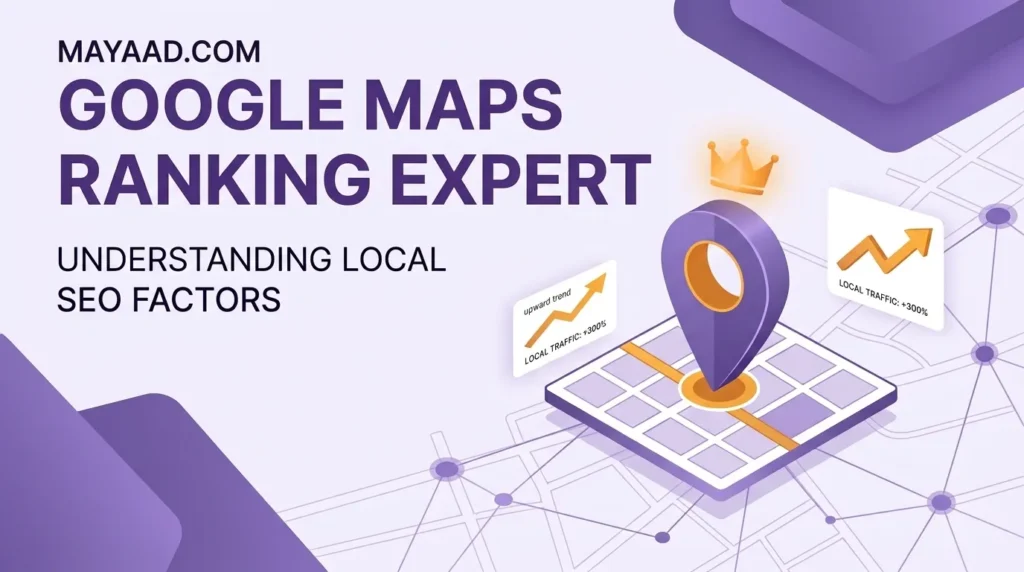 Google Maps Ranking Expert blog thumbnail featuring isometric map graphics in purple and orange brand colors.