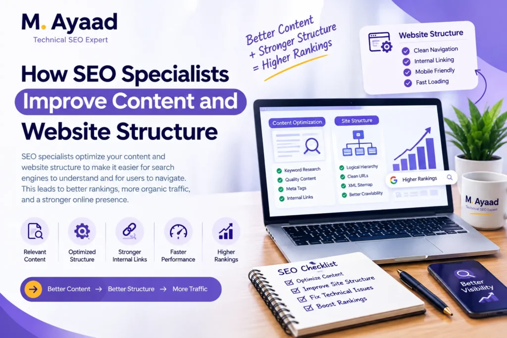 SEO specialists improving website content and structure