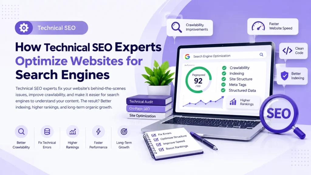 Technical SEO experts optimizing websites for search engines